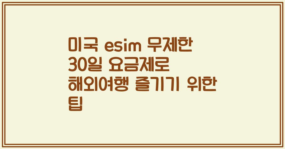 미국 esim 무제한 30일 요금제로 해외여행 즐기기 위한 팁