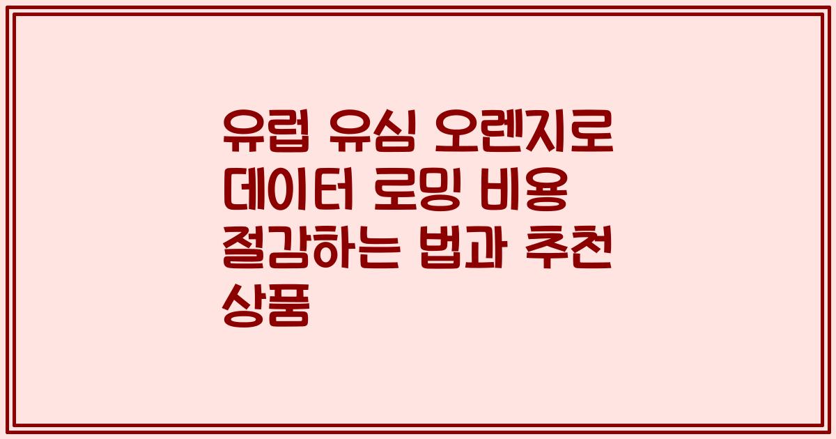 유럽 유심 오렌지로 데이터 로밍 비용 절감하는 법과 추천 상품