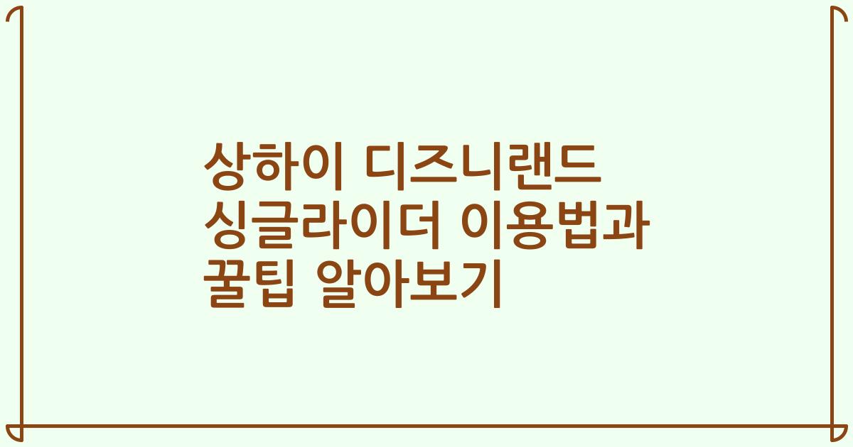 상하이 디즈니랜드 싱글라이더 이용법과 꿀팁 알아보기